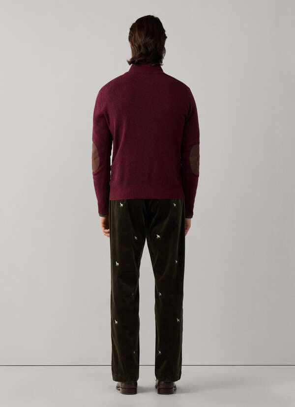 Hackett London Lambswool Quarter Zip Jumper-Oxblood Red