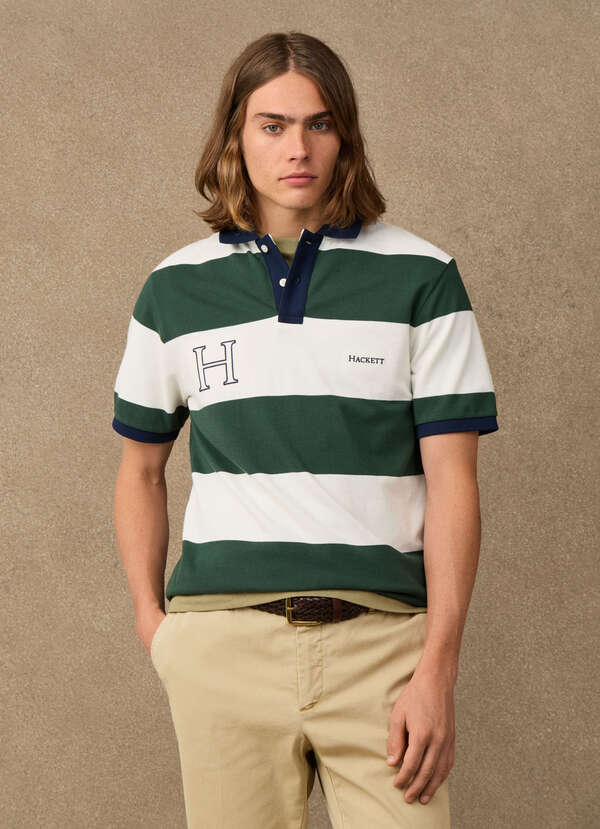 Hackett Heritage Classic Fit Striped Polo Shirt-Rugby Green