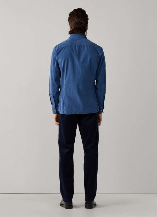 Hackett London Tailored Fit Smart Babycord Shirt-Airforce Blue