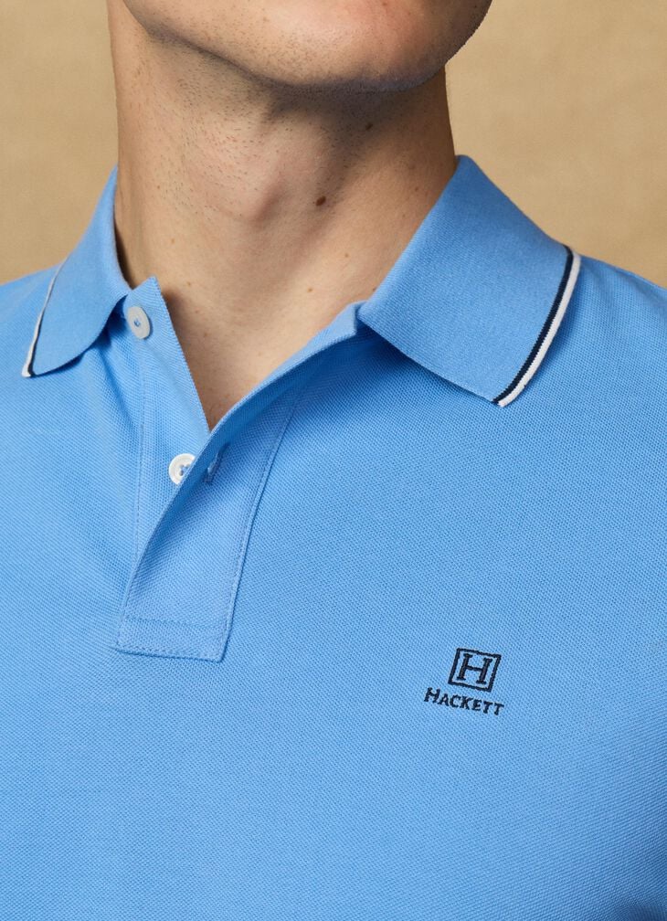 Hackett Heritage Classic Fit Tipped Polo - Bright Blue