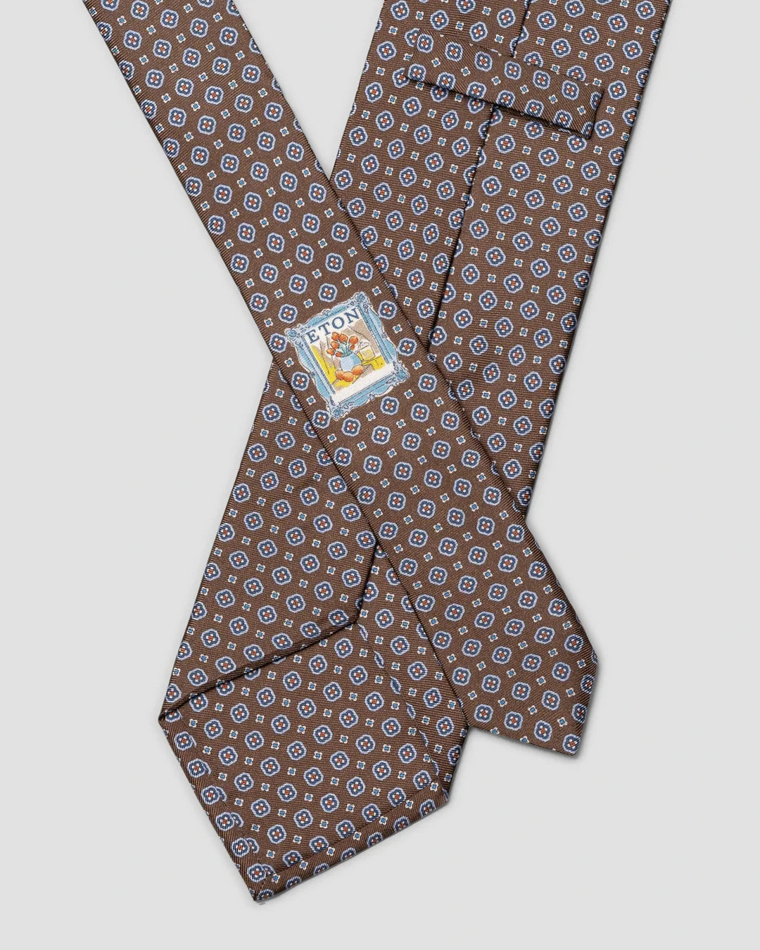 Eton Medallion Printed Silk Tie-Brown