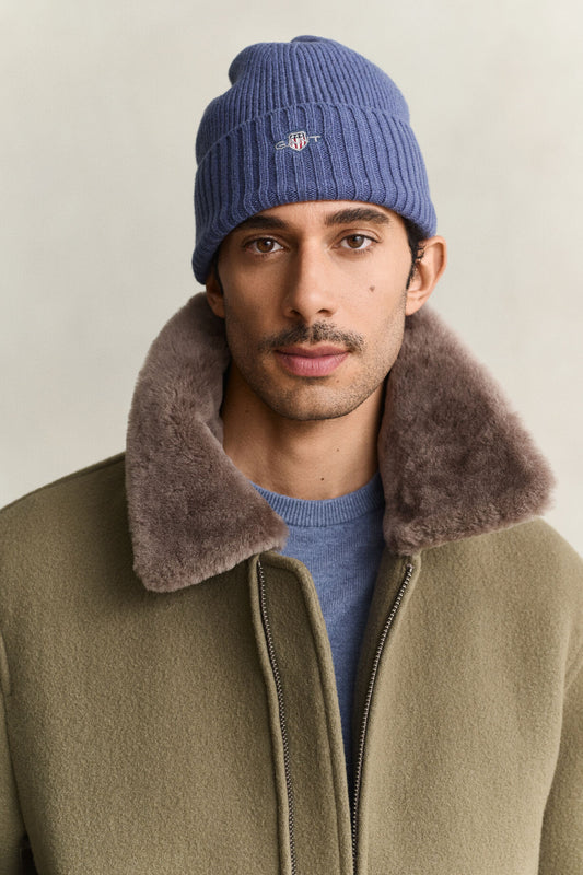GANT Shield Wool Lined Beanie-Blue Horizon