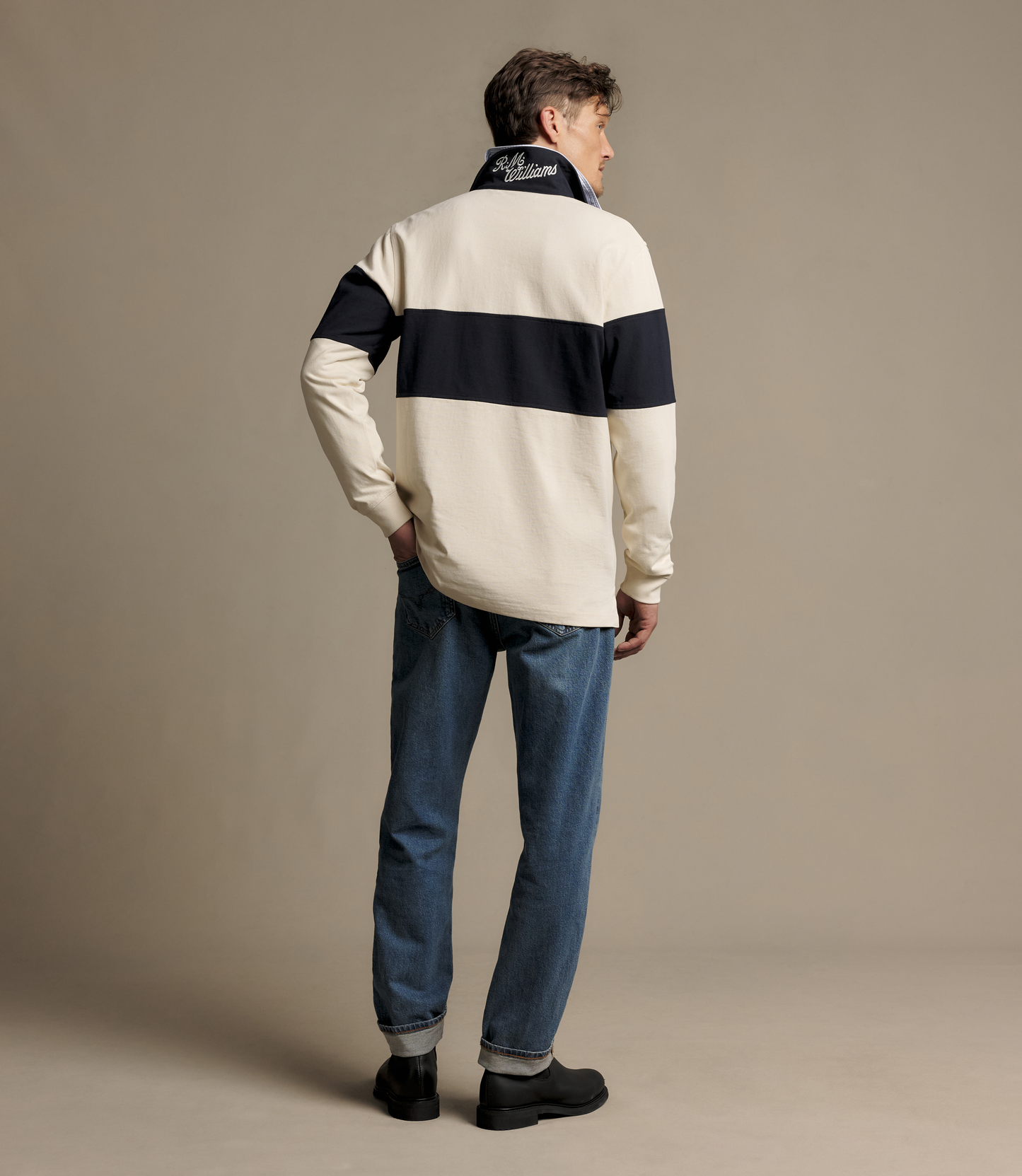 RM Williams Heritage Panel Rugby Shirt-Ecru