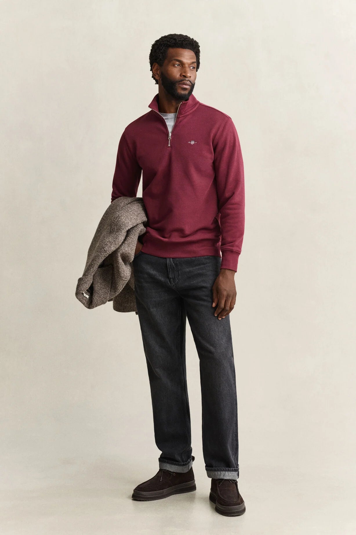 GANT Shield Half-Zip Sweatshirt-Deep Grape Wine