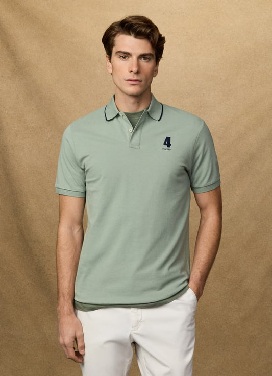 Hackett Heritage Classic Fit Number Polo - Sage Green