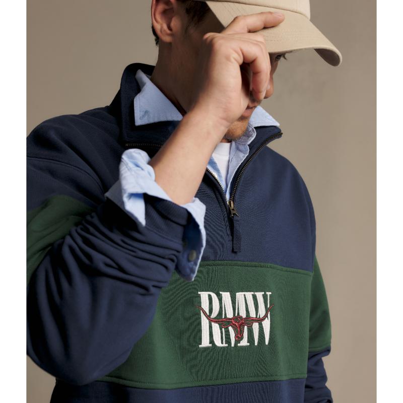 RM Williams Heritage Panel 1/4 Zip Sweatshirt-Worker Blue