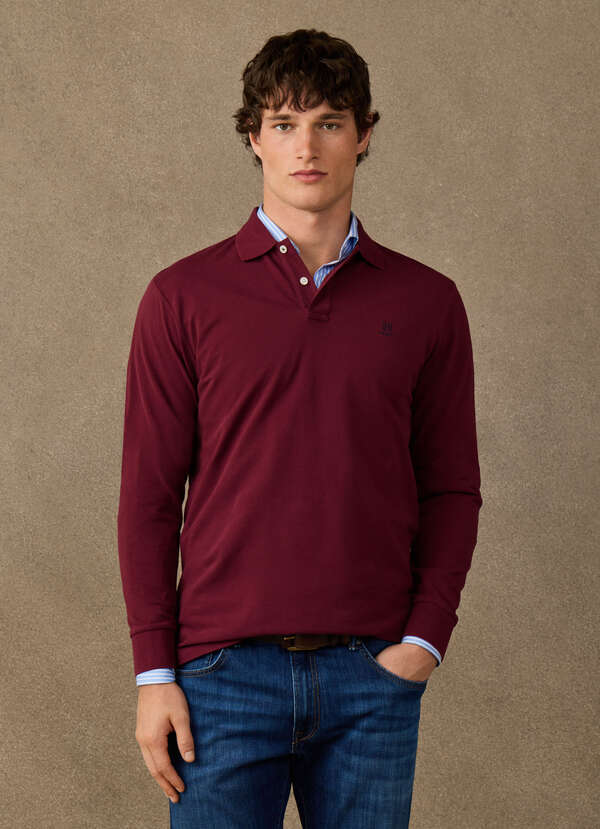 Hackett Heritage Classic Fit Long Sleeved Branded Polo Shirt-Oxblood Red