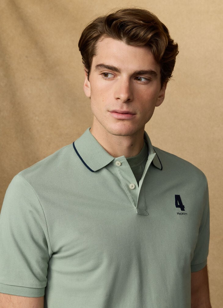 Hackett Heritage Classic Fit Number Polo - Sage Green