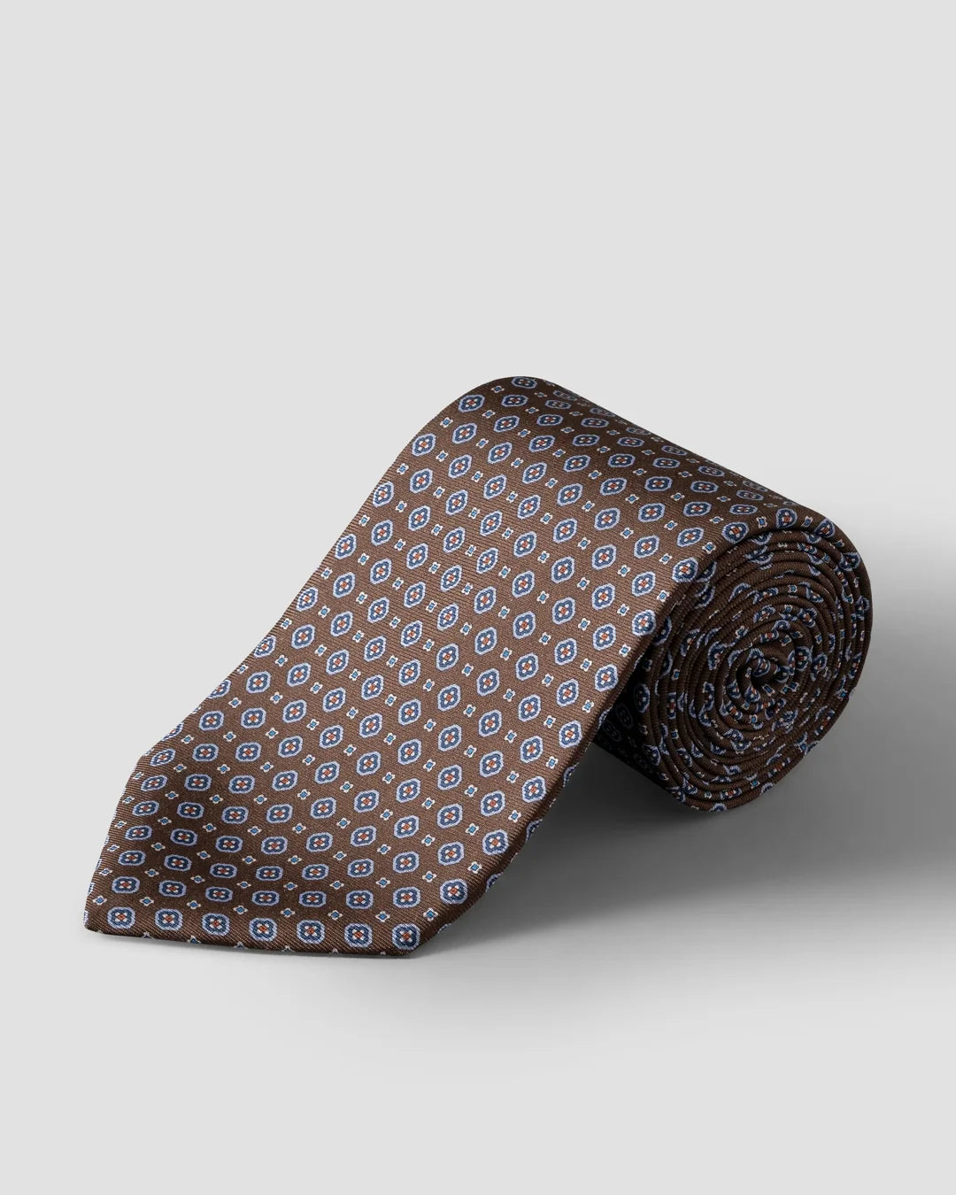 Eton Medallion Printed Silk Tie-Brown