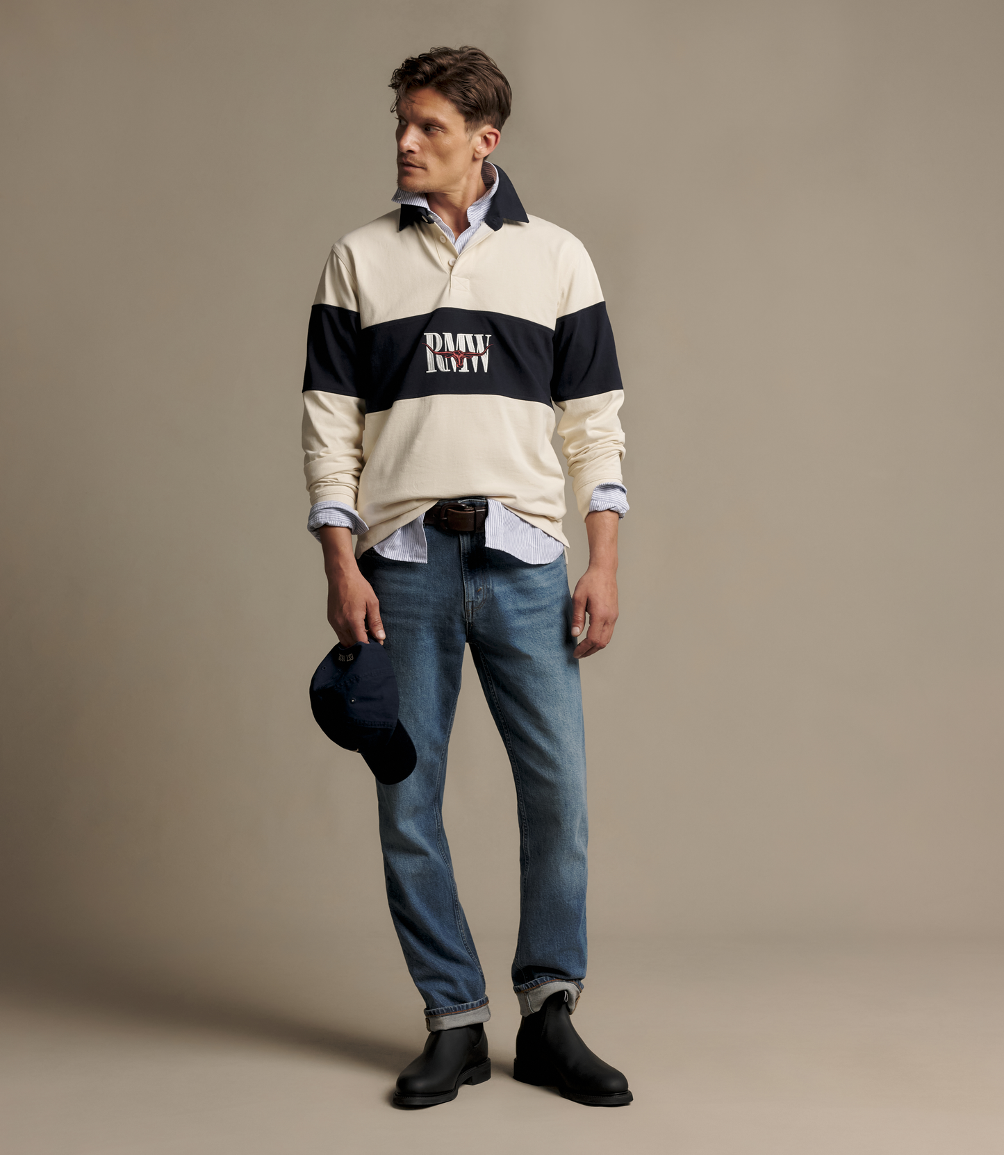 RM Williams Heritage Panel Rugby Shirt-Ecru