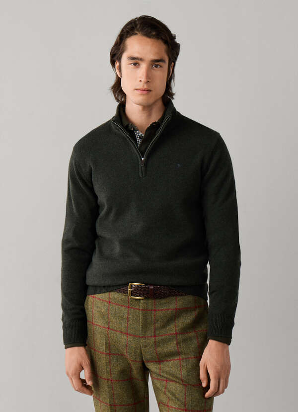 Hackett London Lambswool Quarter Zip Jumper-Hunter Green