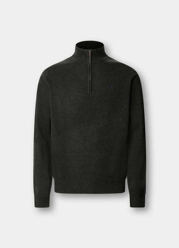 Hackett London Lambswool Quarter Zip Jumper-Hunter Green