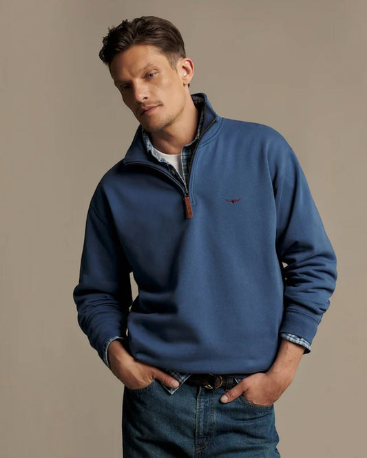 RM Williams Mulyungarie 1/4 Zip Sweatshirt-Mid Blue
