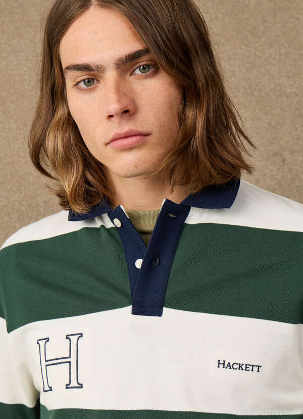 Hackett Heritage Classic Fit Striped Polo Shirt-Rugby Green