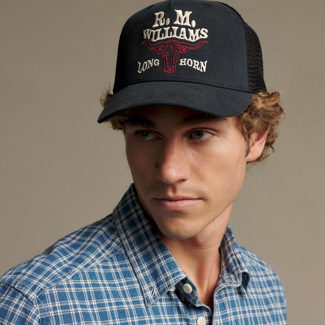 RM Williams RMW Longhorn Trucker Cap-Black Wash
