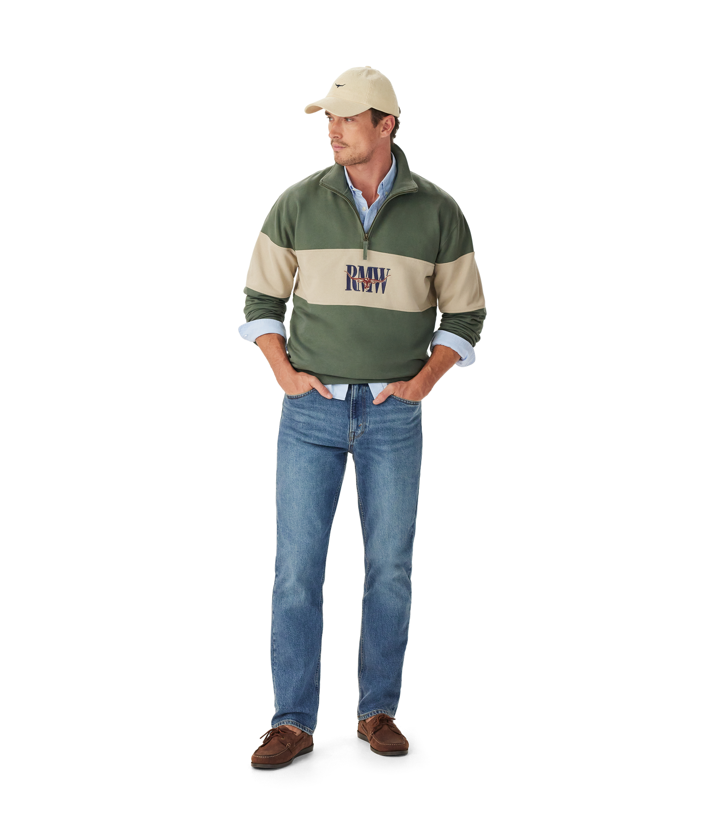 RM Williams Heritage 1/4 Zip Sweatshirt-Spruce Green