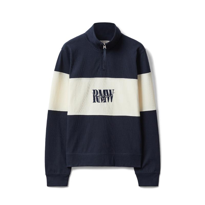 RM Williams Trickett Panel Womens 1/4 Zip Sweatshirt-Navy/ Ivory