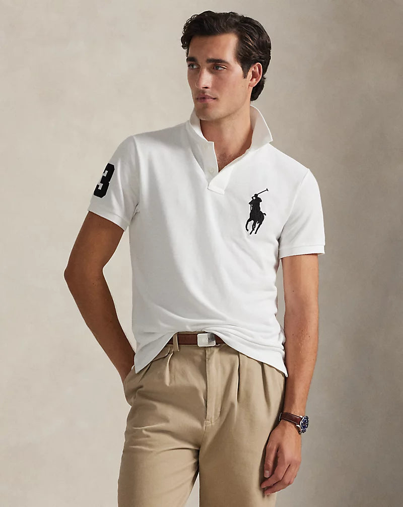Polo Ralph Lauren Custom Slim Fit Big Pony Mesh Polo Shirt-White