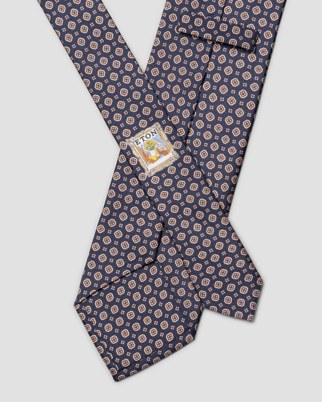 Eton Medallion Printed Silk Tie-Blue