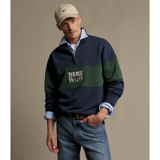 RM Williams Heritage Panel 1/4 Zip Sweatshirt-Worker Blue