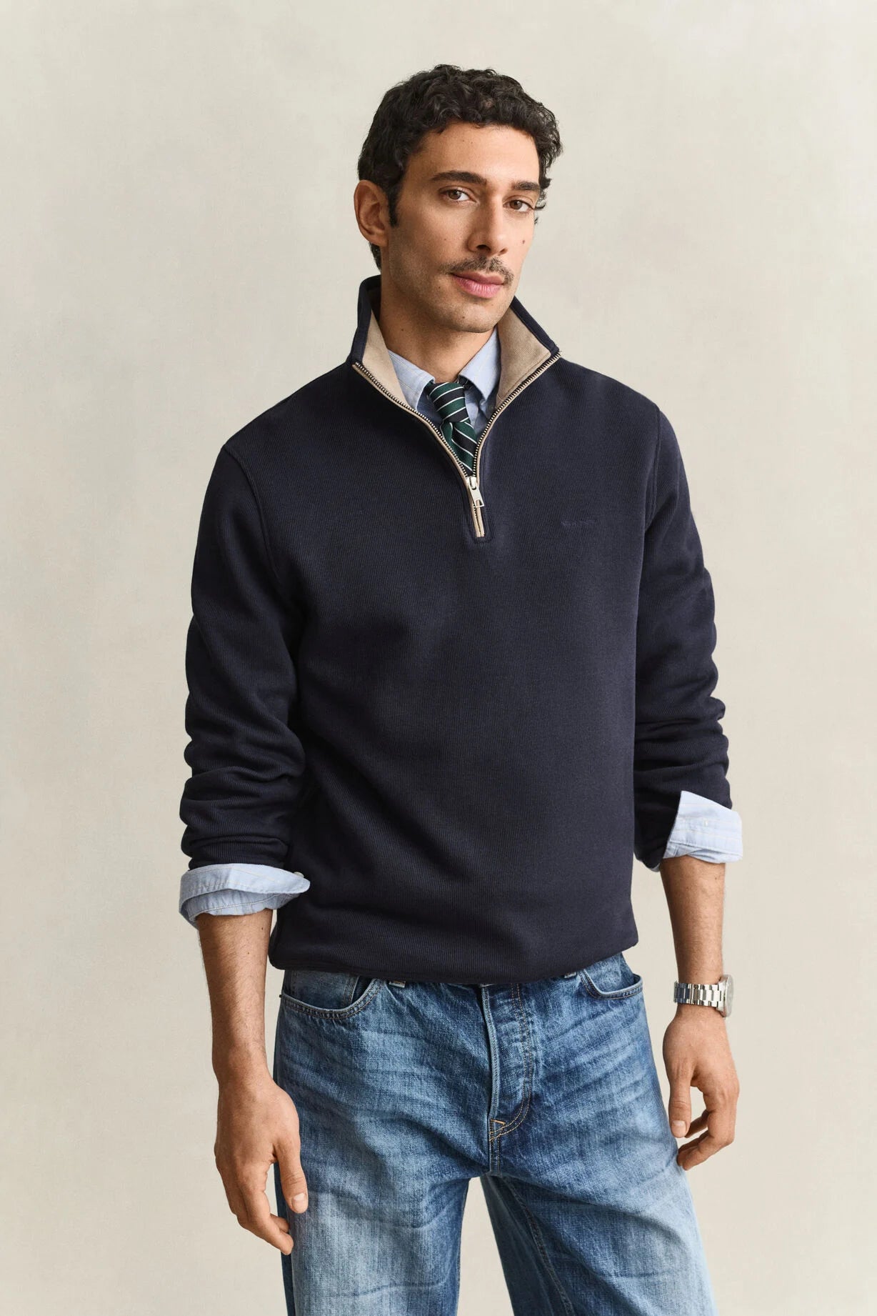 GANT Sacker Rib Half-Zip Sweatshirt-Evening Blue