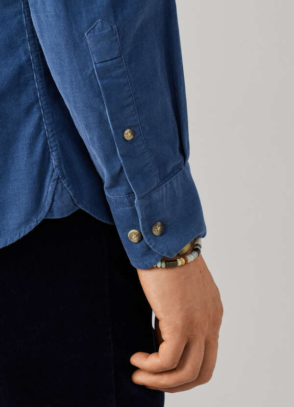 Hackett London Tailored Fit Smart Babycord Shirt-Airforce Blue