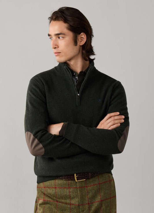 Hackett London Lambswool Quarter Zip Jumper-Hunter Green