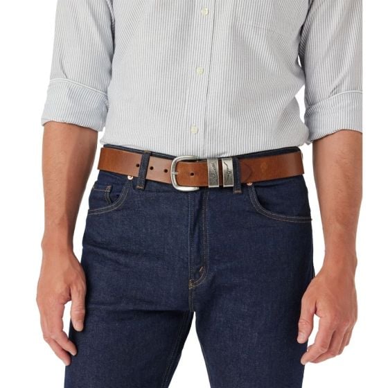 RM Williams Caramel Drover Belt with Antique Silver Buckle