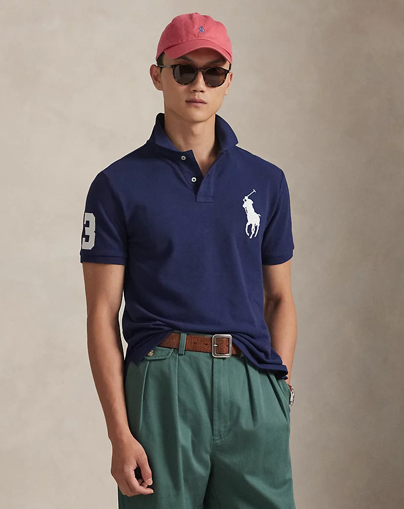 Polo Ralph Lauren Custom Slim Fit Big Pony Mesh Polo Shirt-Newport Navy