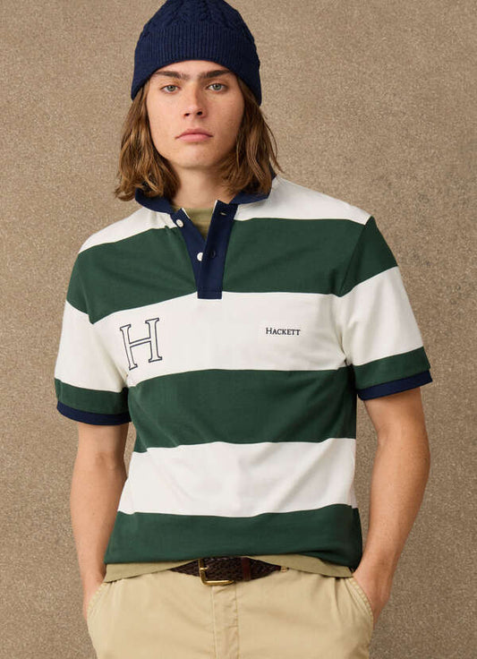 Hackett Heritage Classic Fit Striped Polo Shirt-Rugby Green