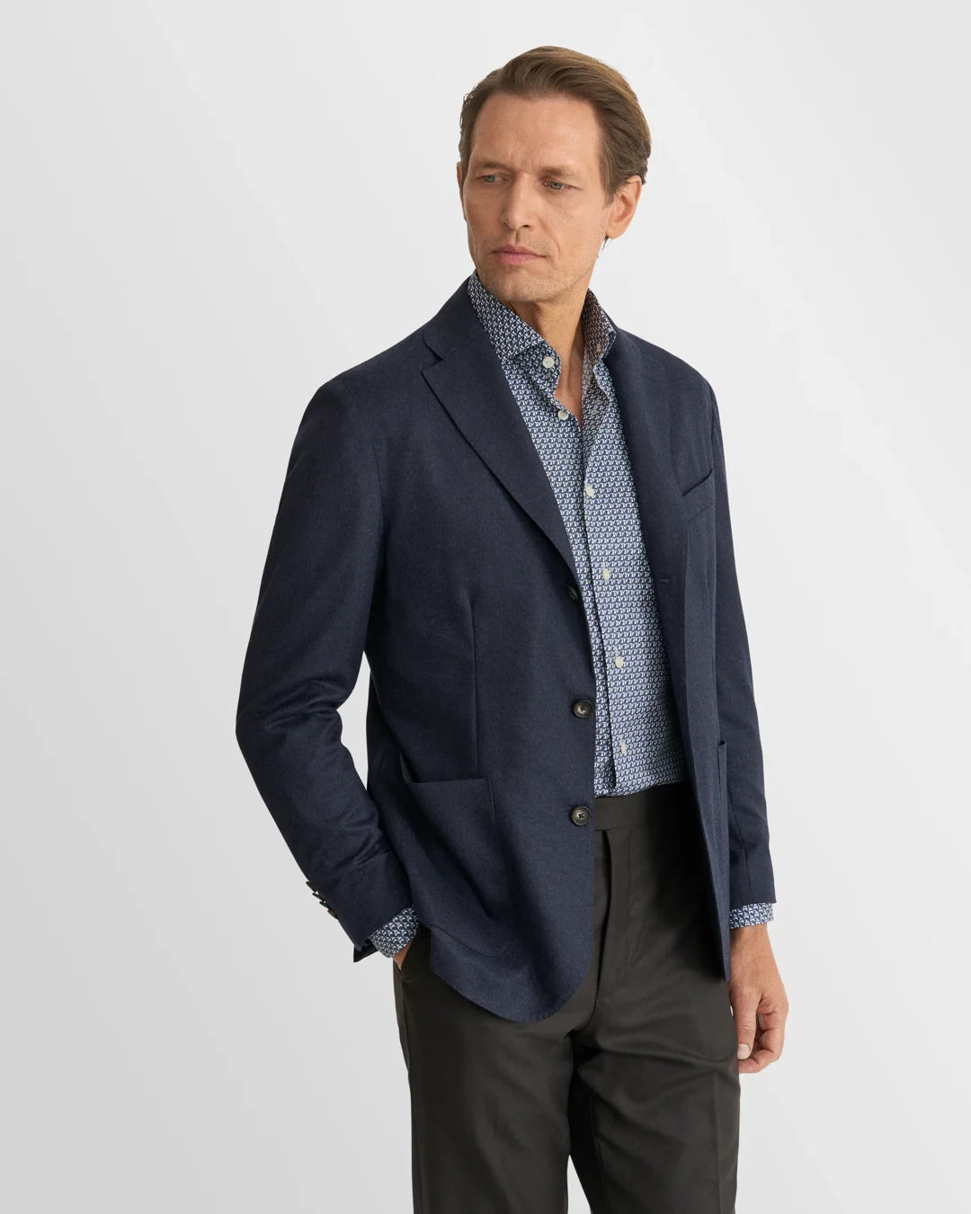 Eton Geometric Signature Twill Contemporary Fit Shirt-Blue