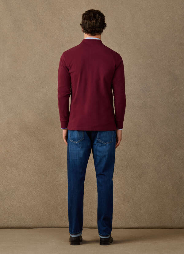 Hackett Heritage Classic Fit Long Sleeved Branded Polo Shirt-Oxblood Red