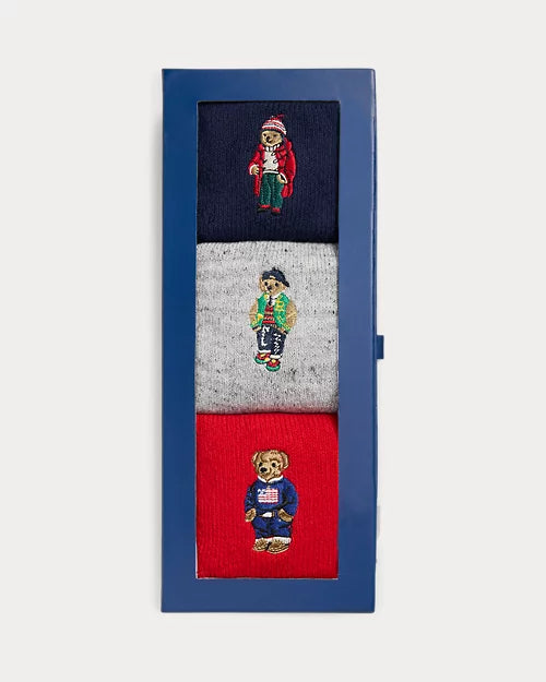 Polo Ralph Lauren Bear Roll-Top 3 Sock Gift Set