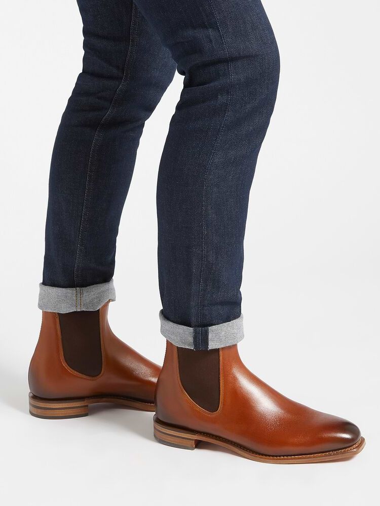 RM Williams Leather Chelsea Boots. Natural Sole Cognac Chinchilla Boots