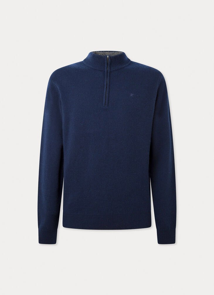 Hackett Lambswool High Neck 1/2 Zip Navy Jumper