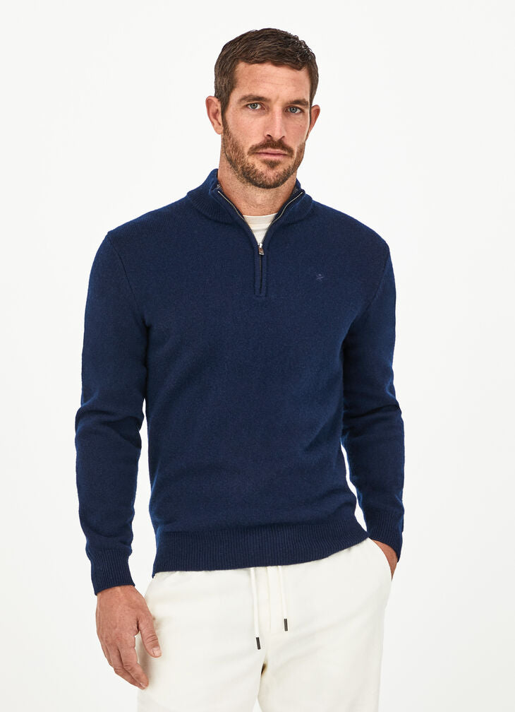 Hackett Lambswool High Neck 1/2 Zip Navy Jumper