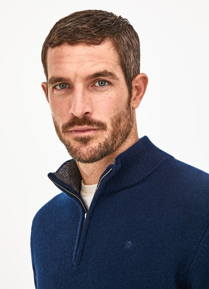 Hackett Lambswool High Neck 1/2 Zip Navy Jumper